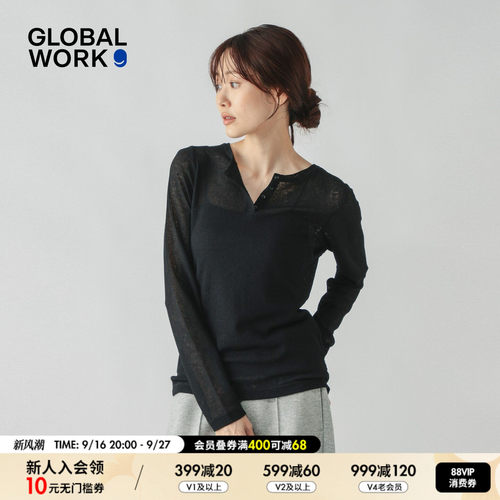 GLOBAL WORK 罩衫女2026秋季新款日系微透两穿长袖套头衫1049344