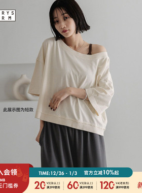 LOWRYS FARM T恤女2025夏季新款简约休闲斜肩纯色宽松上衣452022