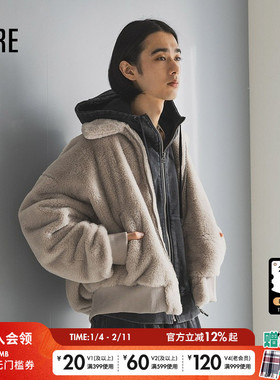 HARE外衣男冬季新款毛绒显瘦翻领日系短款环保皮草厚外套234712