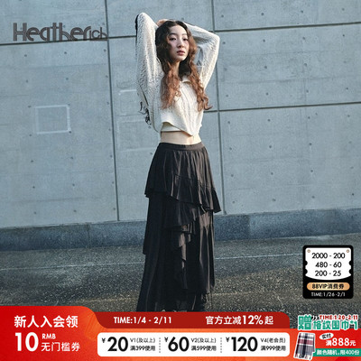 Heatherich毛针织衫女冬季新款时尚一字肩日系短款毛衣207644