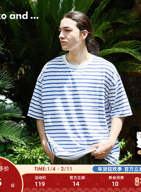 【博主同款】niko and ...T恤男25夏新款含棉休闲条纹短袖574335
