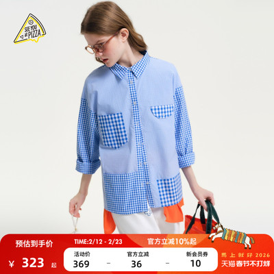 SEE YOU at PIZZA衬衫女2026春季新款拼接格纹长袖上衣647317