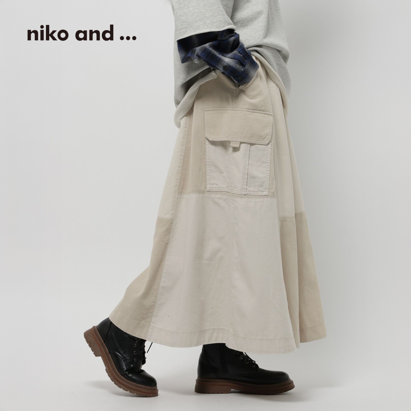 niko and ...半身裙女2026夏季新款棉质工装拼接潮酷
