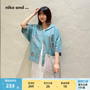 and 女2025夏季 niko ...衬衫 上衣234877 新款 复古刺绣短袖
