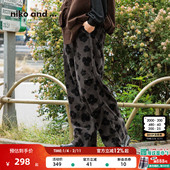 棉质复古印花灯芯绒休闲裤 niko 590617 子女2025冬季 新款 and ...裤