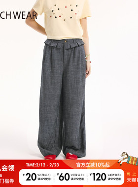 BUCH WEAR裤子女2026春季新款简约花边高腰休闲直筒裤602716