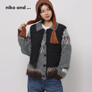 niko and ...WILLIAM系列2025冬季新款双面穿撞色夹棉马甲598756