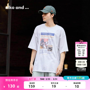 棉质通勤短袖 niko 新款 ...T恤男2025夏季 印花圆领上衣579325 and