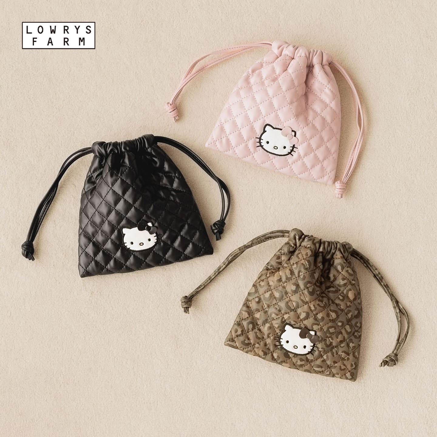 LOWRYS FARM Sanrio联名2025新款菱格Kitty抽绳收纳包580254