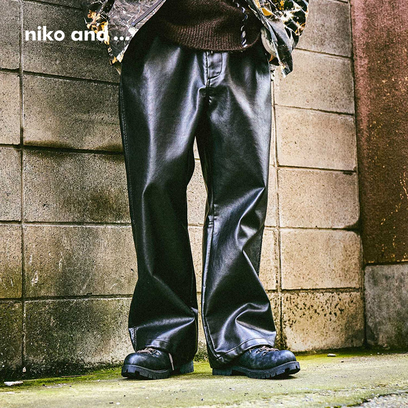 niko and ...裤子男2025秋季新款简约仿皮革仿麂皮休闲长裤578362