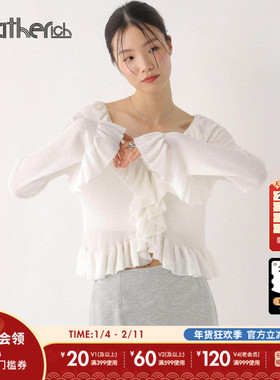 Heatherich开衫女2026春季新款法式荷叶边设计感长袖上衣581507