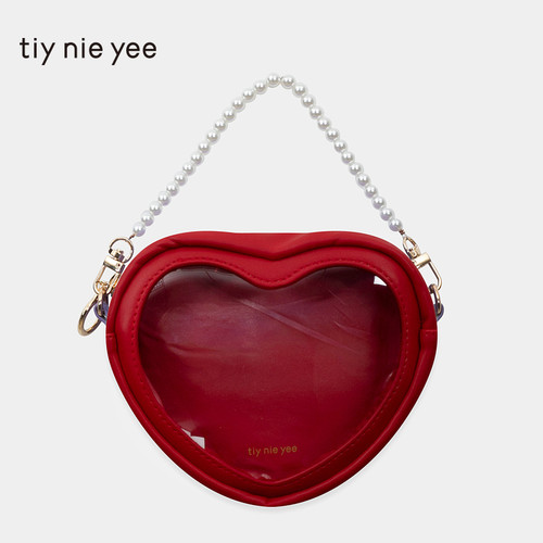 tiy nie yee手拎包新款便携时尚爱心珍珠链透明痛包手提包139746