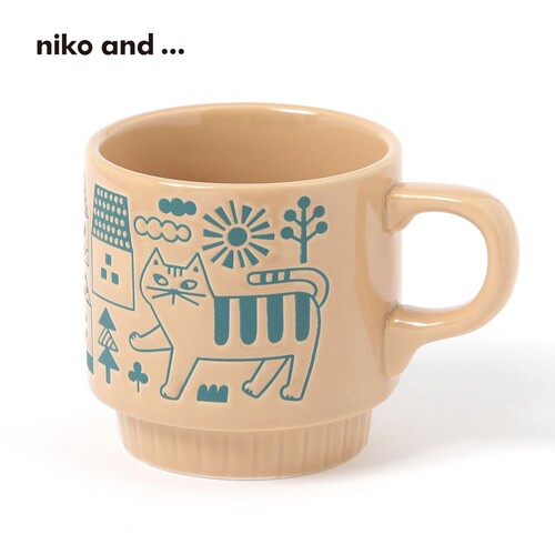 niko and ... 马克杯2025新款复古猫咪花纹图案陶质水杯621514