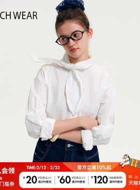 BUCH WEAR衬衫女2026春季新款简洁少女蝴蝶结领子棉质上衣654293