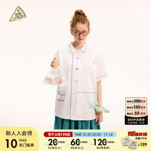 YOU 新款 女2025年夏季 棉质撞色刺绣上衣499241 PIZZA衬衫 SEE