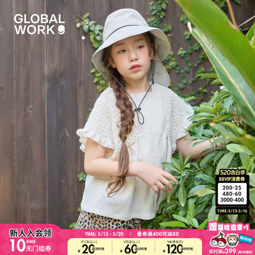 GLOBAL WORK T恤女童2026夏季新款甜美风花边袖褶皱上衣680417