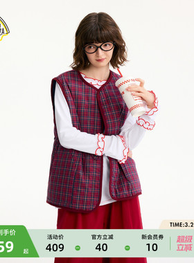 SEE YOU at PIZZA马甲女2025冬季新款复古正反两穿夹棉马甲602798