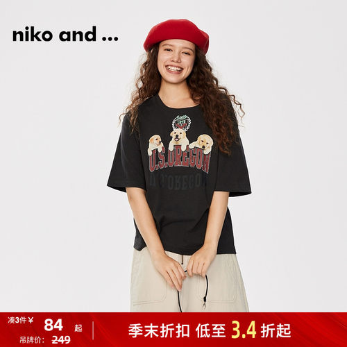 nikoand...T恤女动物印花短袖