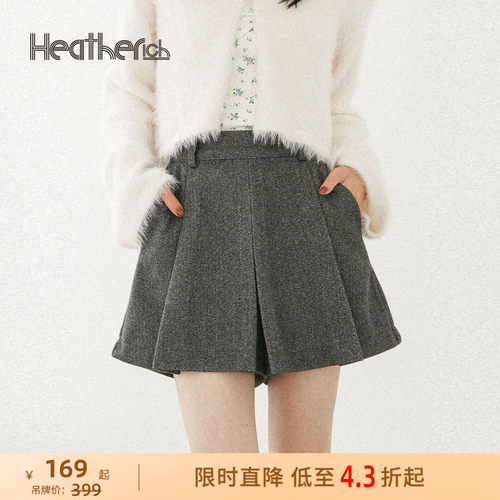 Heatherich裤子女2026春季新款日系御姐风压褶宽松A字短裤596500