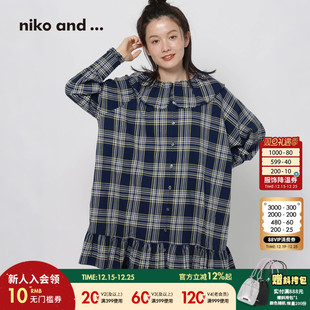 女2025秋冬新款 niko 衬衫 ... 格纹娃娃领休闲上衣491904 and