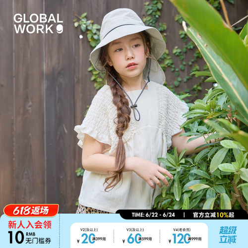 GLOBAL WORK T恤女童2026夏季新款甜美风花边袖褶皱上衣680417