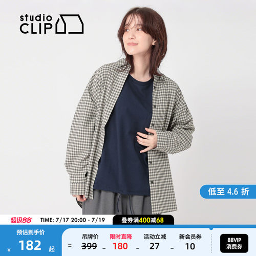 简约休闲翻领衬衫 撞色格纹复古学院