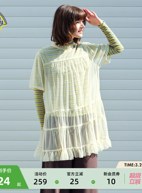 SEE YOU at PIZZA连衣裙女2026春季新款简约荷叶边针织罩衫597406