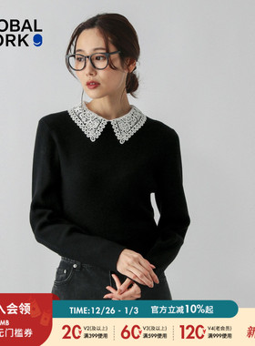 GLOBAL WORK上衣女2025冬季新款甜美减龄蕾丝领长袖针织衫579672