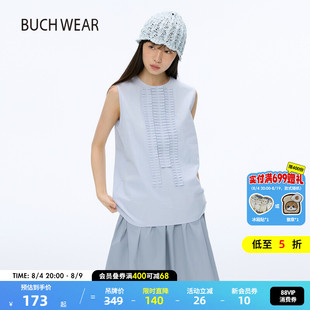 BUCH WEAR T恤女2025年夏季新款前片抽褶无袖上衣570762