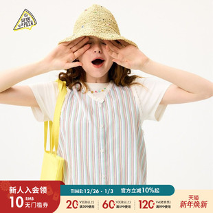 女25年夏新款 SEE PIZZA衬衫 蕾丝花边条纹背心491038 YOU