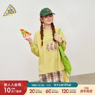 YOU 时尚 T恤女2025春秋新款 猫咪印花上衣320945 PIZZA SEE