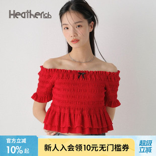 HeatherichT恤女2025夏季 上衣497351 新款 甜美木耳边一字肩短款