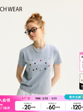 BUCH WEAR T恤女2025年夏季新款简约不规则纽扣短袖上衣576365