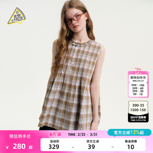 PIZZA衬衫 女2026夏季 新款 上衣647950 SEE 格纹半开领无袖 YOU