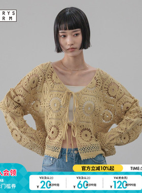 LOWRYS FARM针织衫女2026春季新款镂空系带棉质短款开衫644667