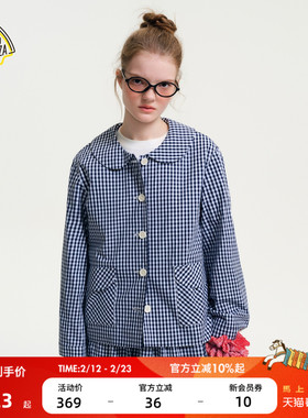 SEE YOU at PIZZA外套女2026春季新款小格子娃娃领夹克衫641495