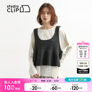 文艺风刺绣棉质长袖 studio 新款 T恤女2026春季 上衣598424 CLIP