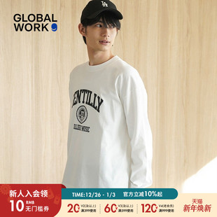 宽松休闲日系长袖 GLOBAL 时尚 T恤男2025春秋新款 上衣147196 WORK