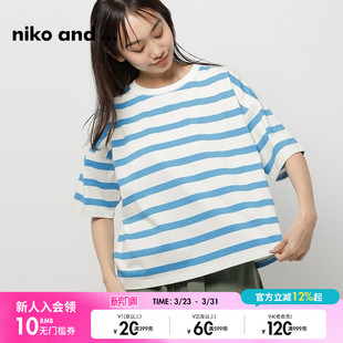 休闲日系宽松简约半袖 niko 时尚 ...T恤女夏季 125880 and