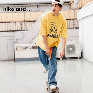 休闲宽松日系简约半袖 niko 时尚 ...T恤男2025夏季 137784 and