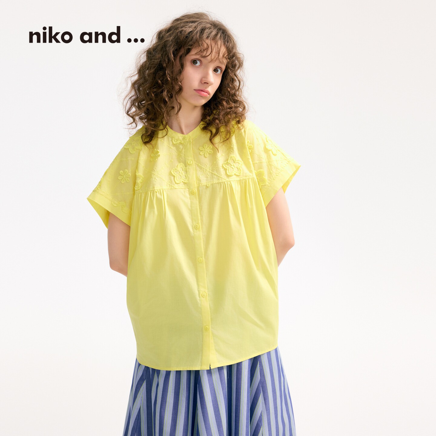 niko and ...衬衫女2025夏季新款棉质通勤休闲蕾丝上