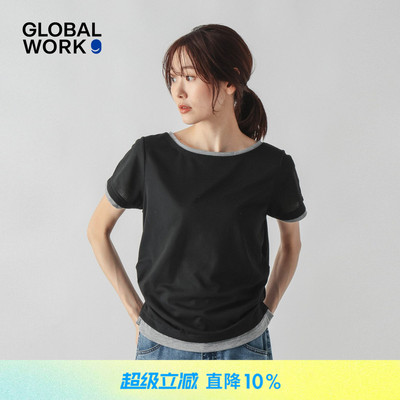 GLOBAL WORK T恤女2026夏季新款撞色假两件通勤短袖上衣816968