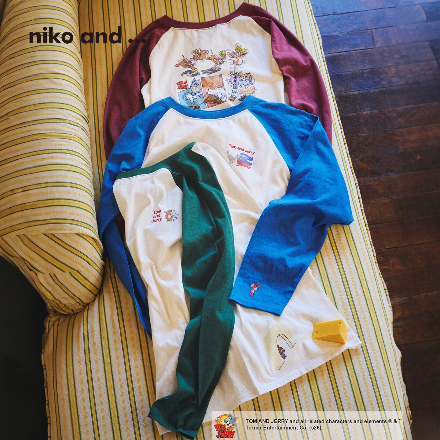 niko and ...猫和老鼠联名2026夏季新款插肩袖棉质长