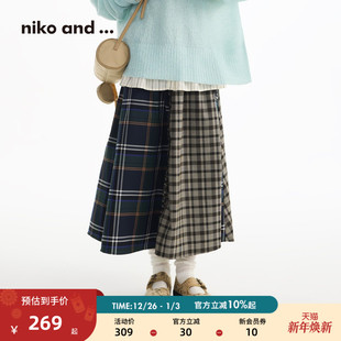 新款 ...裙子女2026春季 格纹木耳边拼接半身裙498077 and niko