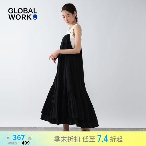 GLOBAL WORK 连衣裙女2026夏季新款荷叶边吊带棉质长裙636282