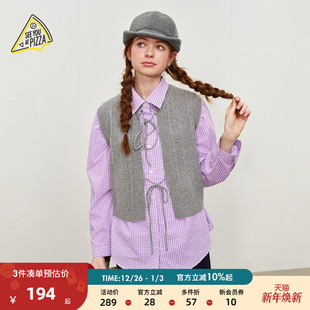 女2025春秋新款 SEE PIZZA衬衫 翻领格子日系上衣320938 YOU