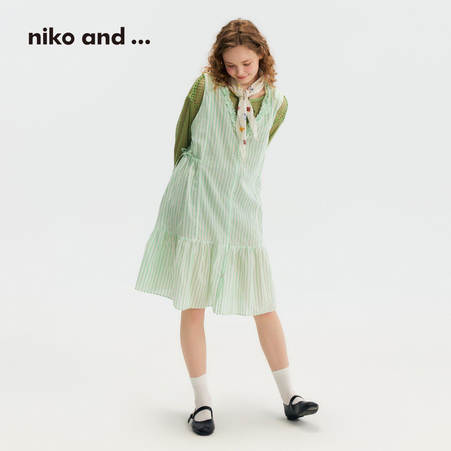 niko and ...连衣裙女2026夏季新款条纹格子棉质无袖裙633569
