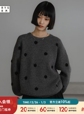 LOWRYS FARM毛衣女2025冬季新款波点提花宽松圆领针织衫625139