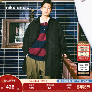 翻领保暖夹棉中长款 niko 新款 ...大衣男2025冬季 棉服592418 and
