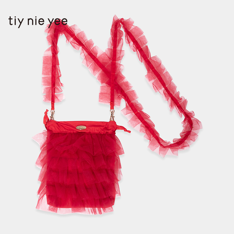 tiy nie yee斜挎包新款便携荷叶边薄纱流行日系单肩包139511